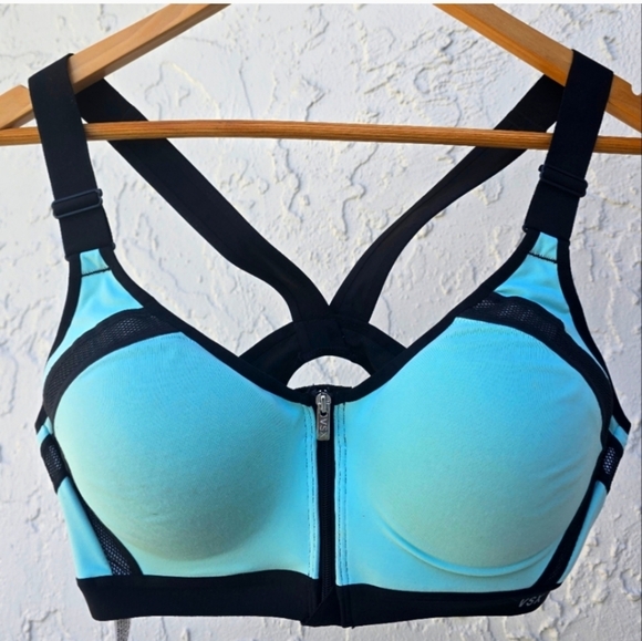 VSX Teal and Black Sports Bra with Zipper - Picture 7 of 9